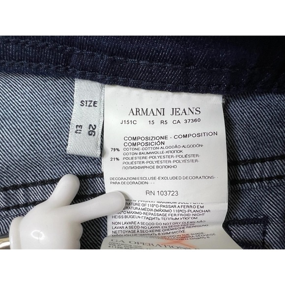 Armani Jeans Straight Leg Jeans Womens 26 Dark Wash Blue Rhinestone Logo Denim - Picture 8 of 15